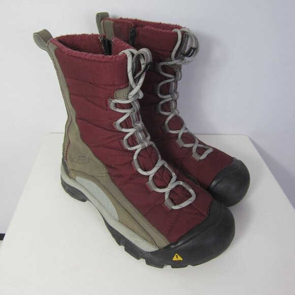 Keen Women 8 Vail Red Tan Leather  Insulated Waterproof Lace Zip Boots 38.5 - Picture 11 of 16